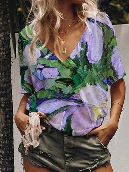 

Floral Painting Women's T-Shirt, Green, T-shirts