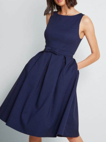 

Work Crew Neck A-Line Lady Mini Dress, Royal blue, Midi Dresses
