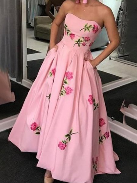 

A-Line Strapless Party Shift Dress, Pink, Maxi Dresses