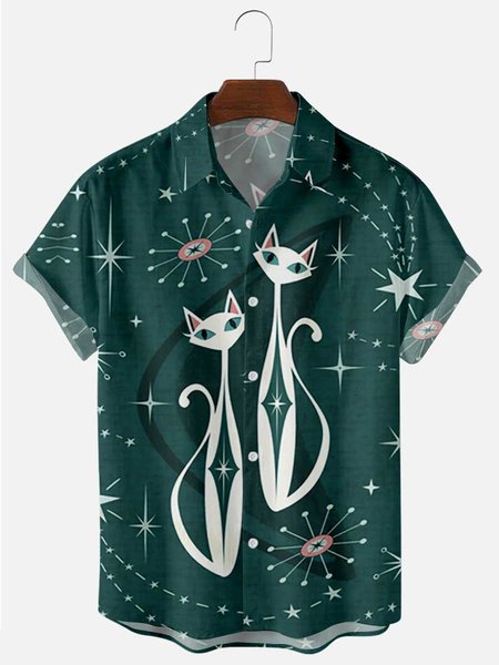 

Men's 50's New Style Short Sleeve Casual Loose Shirt, Dark green, Shirts