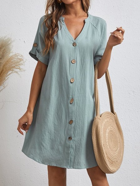 

Abito Scollo a V Maniche Corte, Blu, Dresses