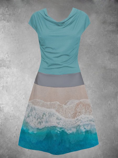 

Summer Leisure Beach Gradient Color Surfing Holiday Short Sleeve Knitting Dress, Aqua blue, Auto-Clearance