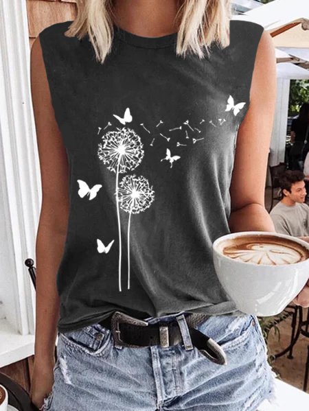 

Sleeveless Floral Casual T-shirt, Black, Tank Tops & Camis