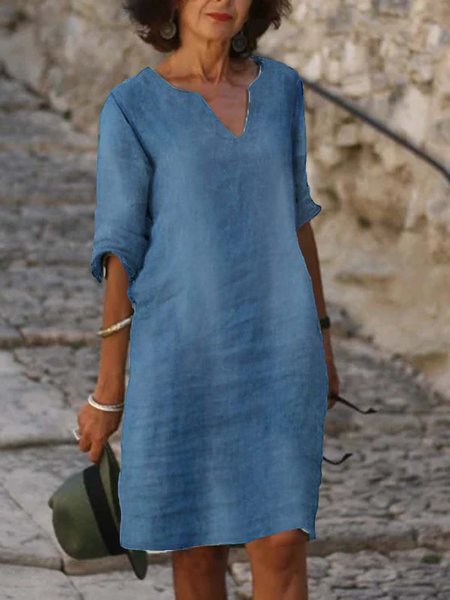 

Dritto Mezza Manica Gonna Casuale, Blu, Dresses
