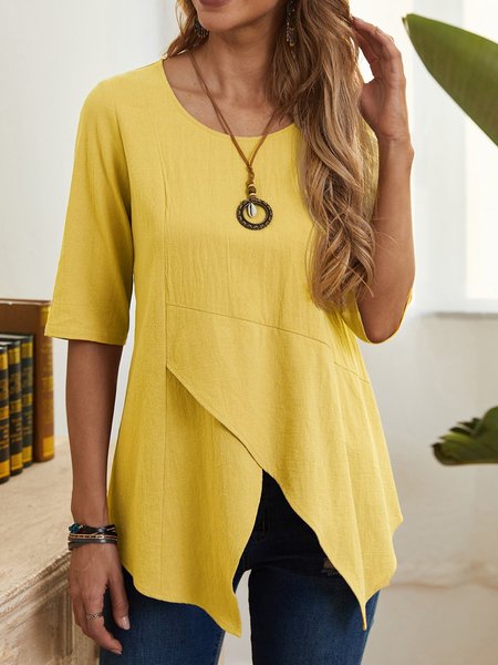 

Casuale Maniche Corte Tunica, Giallo, Blouses & Shirts