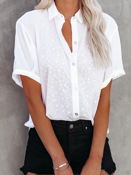 

Scollo a V Maniche Corte Dritto Stella Top, Bianco, Blouses & Shirts