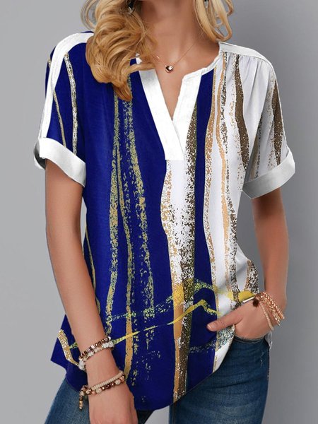 

Maniche Corte Casuale Tunica, Blu, Tops