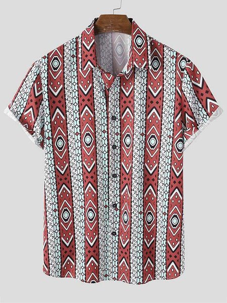 

Men's New Style Short Sleeve Casual Loose Shirt, Red, Men's Floral shirt