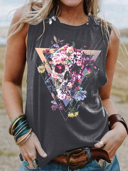 

Floral And Skull Women's Sleeveless Shirt, Grey, Tank Tops