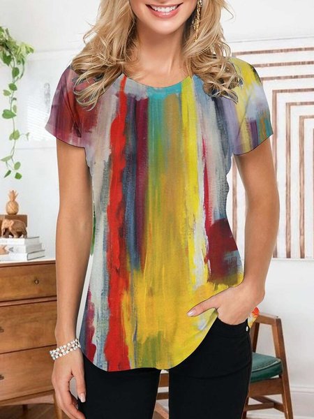 

Short Sleeve Shift Crew Neck Casual T-shirt, As picture, T-Shirts