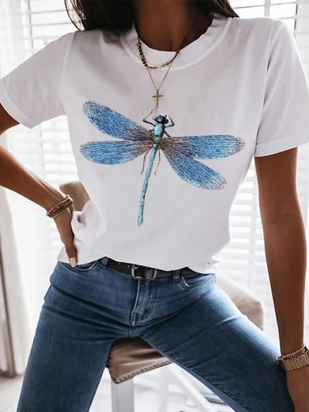 

Short Sleeve Simple Crew Neck Tops, White, Tees & T-shirts