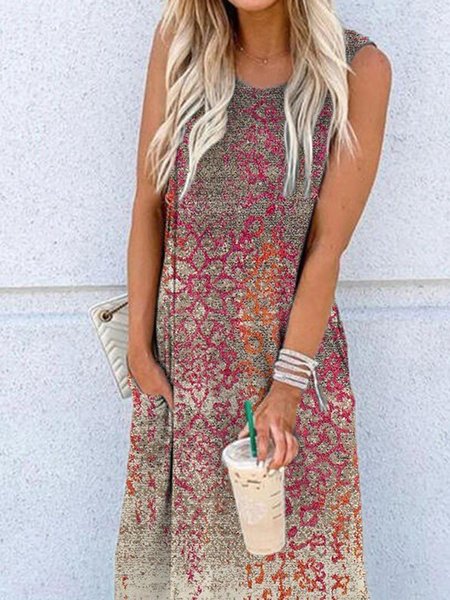 

Shift Abstract Holiday Printed Knitting Dress, Red, Midi Dresses