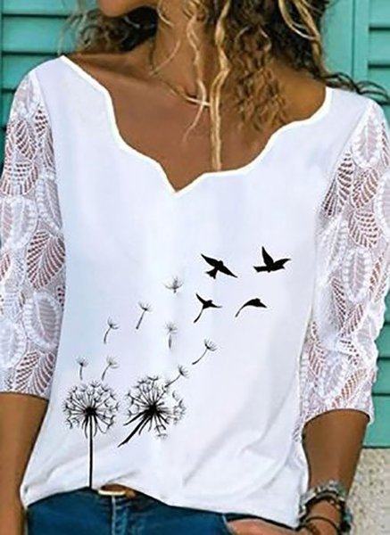 

Dandelion bird Shift Half Sleeve Floral Tops, White, Blouses & Shirts