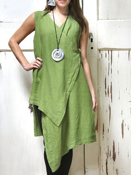 

Green Women V Neck Cotton-Blend Holiday Shift Blouse, Tanks and Camis