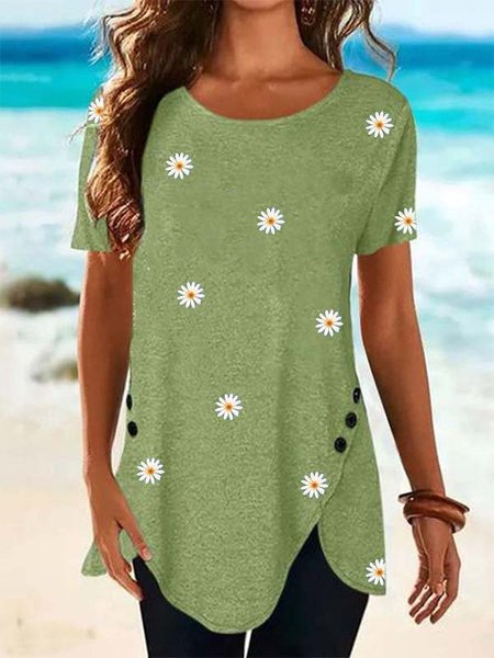 

Stampato Floreale Girocollo Maniche Corte Casuale Top, Verde, Blouses & Shirts