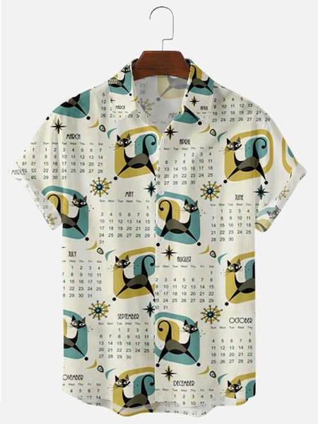 

Men's 50's New Style Short Sleeve Casual Loose Shirt, Beige-black, Men's Tops