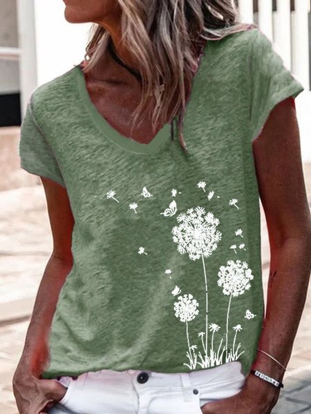 

Scollo a V Maniche Corte Top, Verde, Tops