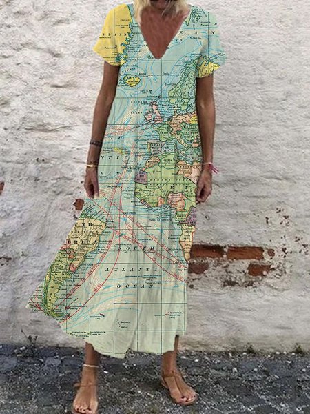 

Casual Printed Women Dress, Green, Maxi Dresses