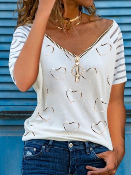 

Crew Neck Short Sleeve T-shirt, White, Tops