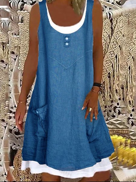 

senza maniche Tinta unita Denim Gonna Casuale, Blu, Dresses