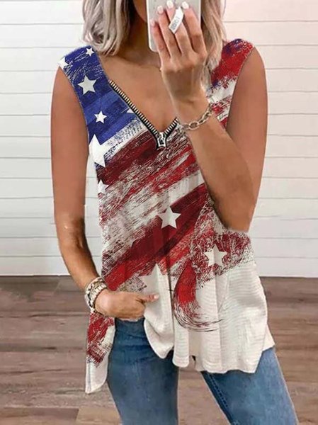 Stampato Misto Cotone senza maniche Camicie & Top, Multicolore, Tops