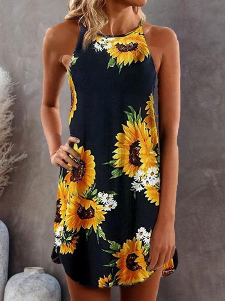 

Floral-Print Casual Knitting Dress, Deep blue, Floral Dresses