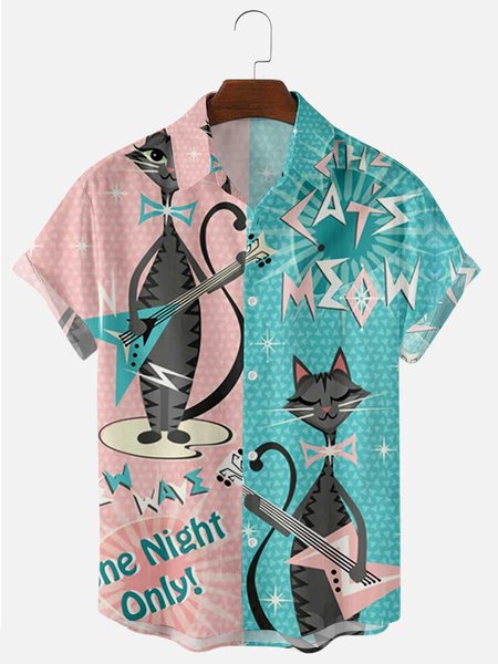 

Men's 50's New Style Short Sleeve Casual Loose Shirt, Blue, Shirts