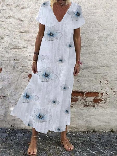

Nuovo Donna Chic Vintage Bohemian Vacanza Casuale Maniche Corte Di base Abito, Bianco, Dresses
