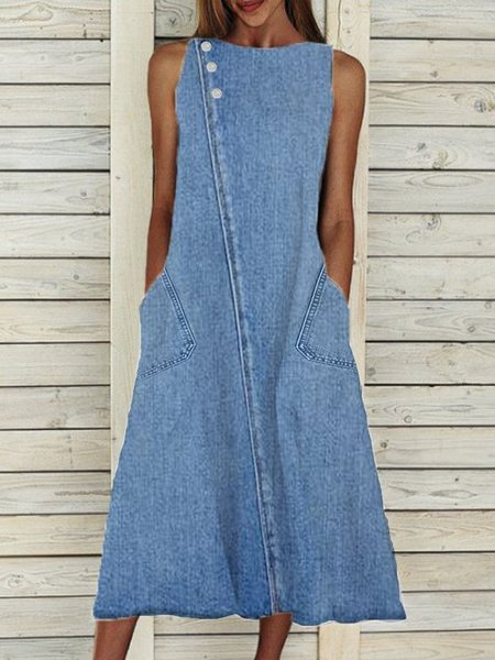

Misto Cotone Girocollo senza maniche Gonna Casuale, Blu, Dresses