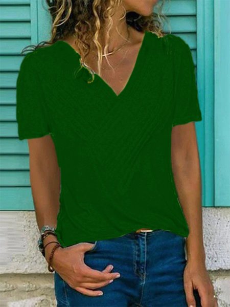 Maniche Corte Casuale Solido Camicie & Top, Verde, Blouses & Shirts