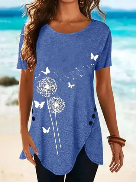 

Il Dente di leone Stampato Maniche Corte tuniche, Blu, T-Shirts