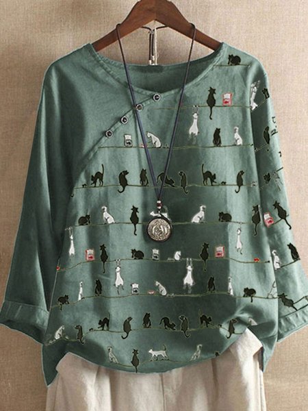 

Crew Neck Short Sleeve Animal Casual Shirts & Tops, Green, Blouses & Shirts