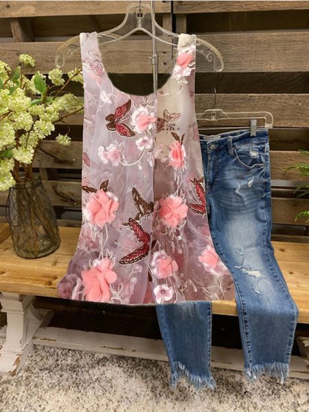 

Vintage Sleeveless Printed Shirts & Tops, Pink, Blouses & Shirts