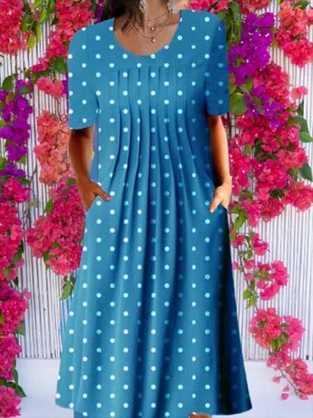 

Maniche Corte Stampato Gonna Casuale, Blu, Dresses