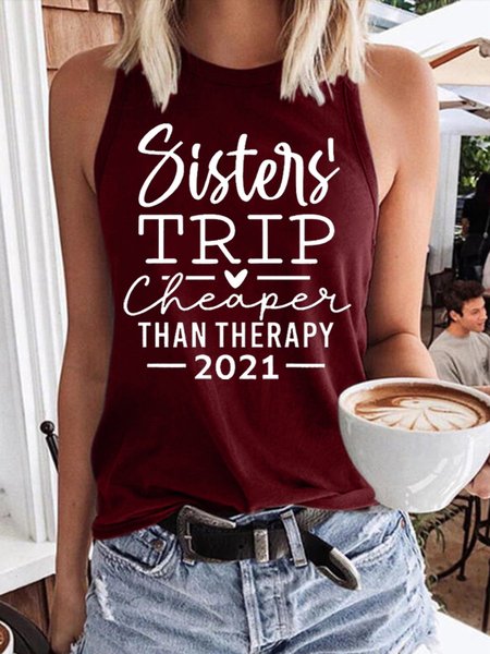 

Sisters' Trip Cheaper Than Therapy Women's Sleeveless Shirt, Wine red, Tank Tops