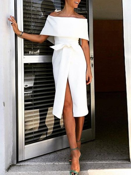 

Mezza Manica Spalla Nuda Aderente Abito, Bianco, Dresses
