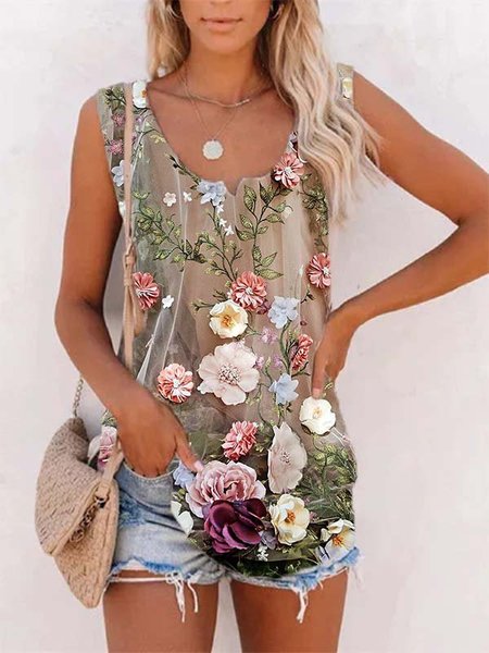 

Scollo a V Misto Cotone Casuale Stampato Floreale Top, Multicolore, Blouses & Shirts