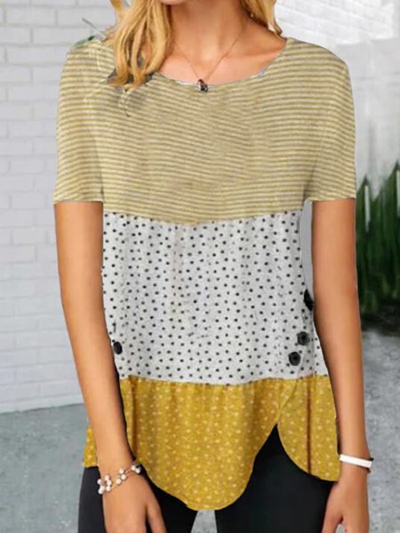 

Casual Polka Dots Printed Cotton-Blend Shirts & Tops, Yellow, Tops