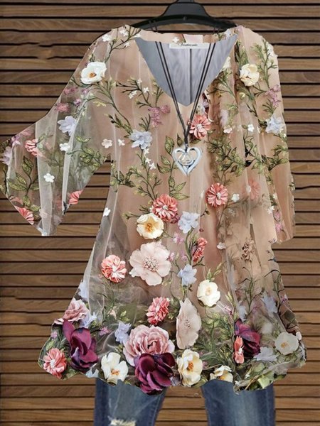 

Donna Estico Da Vacanza Romantico 3/4 Manica Stampato Floreale Top, Multicolore, Blouses & Shirts