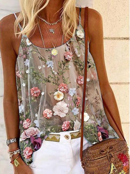 

senza maniche Stampato Floreale Casuale Top, Multicolore, Blouses & Shirts