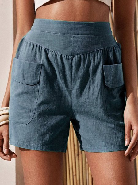 

Casuale Dritto Tinta unita Estate Pantaloncini, Blu, Bottoms