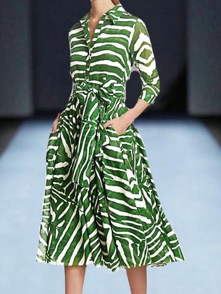 strisce Lavoro Midi Gonna, Verde, Dresses