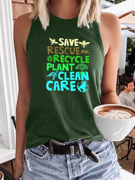 

Save Bees Rescue Animals Recycle Plant Clean Care Plastic Earth Day, Dark green, Tank Tops