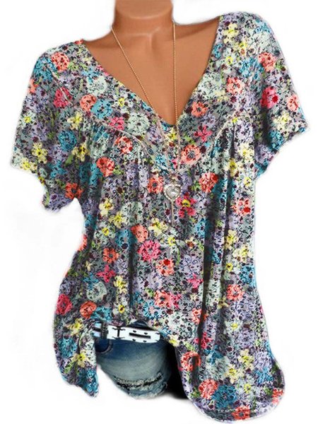 

Cotton-Blend Short Sleeve T-shirt, Multicolor, Blouses & Shirts