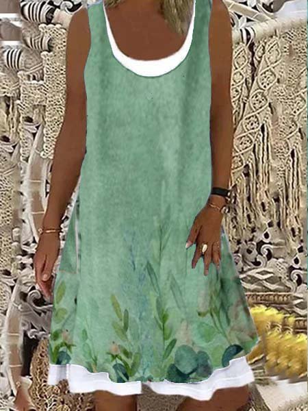

Abito Senza Maniche Dritto Misto Cotone, Verde, Casual Dresses