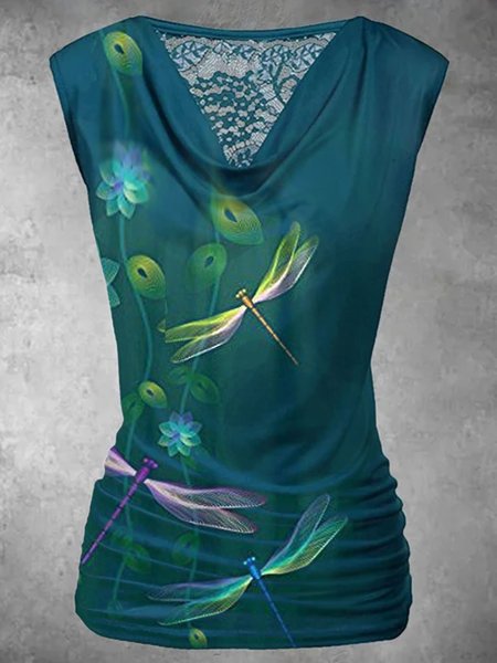 

Floral Animal Casual Cotton T-shirt, Green, Tops
