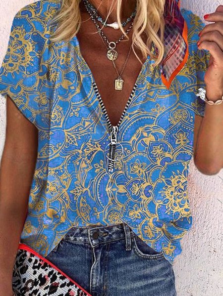 

Scollo a V Casuale Camicie & Top, Blu, Tops