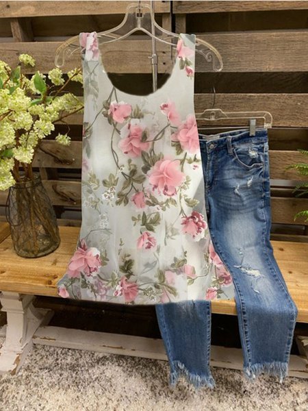 

Vintage Crew Neck Printed Shirts & Tops, Pink, Blouses & Shirts