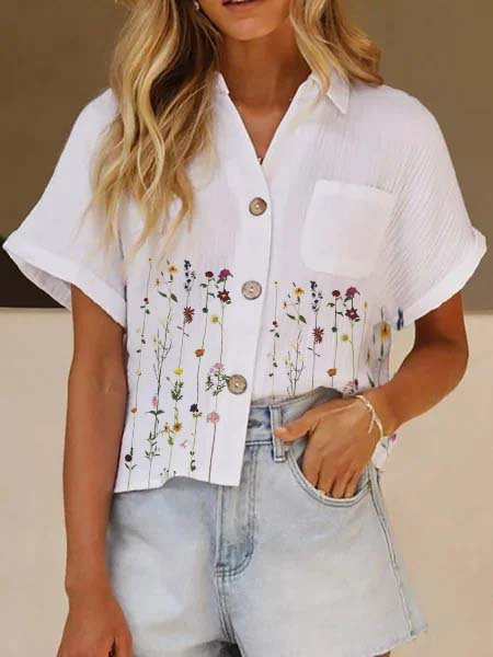 

Casual Shift Shirt Collar Short Sleeve Blouse, White, Shirts & Blouses