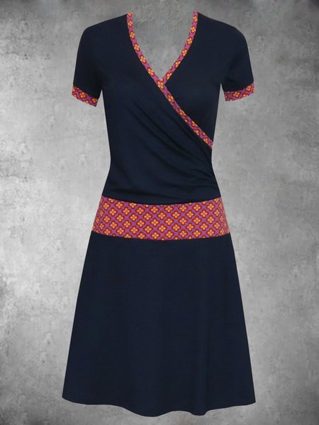 

V Neck Cotton-Blend Casual Knitting Dress, Black, Dresses